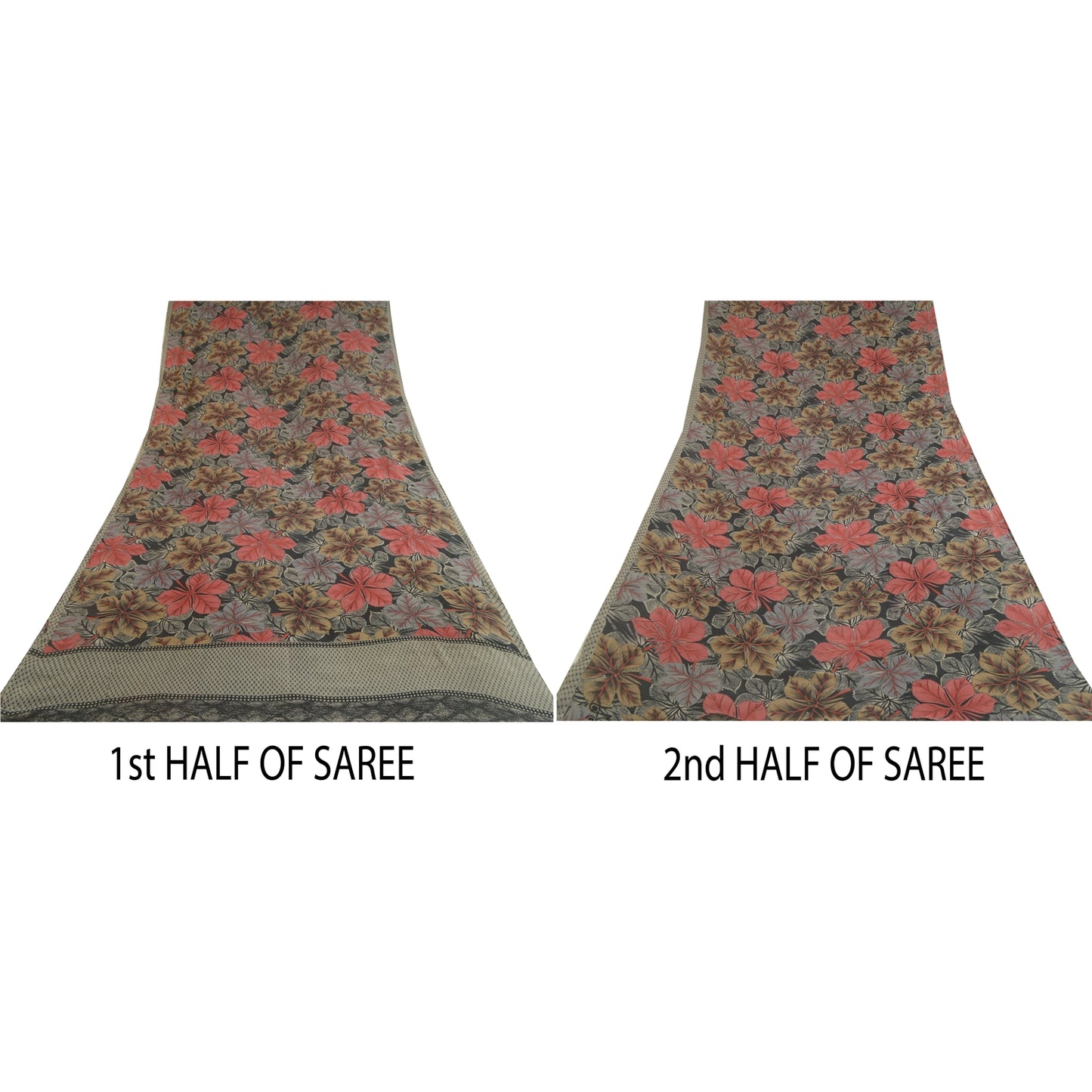 Sanskriti Vintage Sarees Black Pure Georgette Silk Printed Sari 5yd Craft Sustainable Fabric