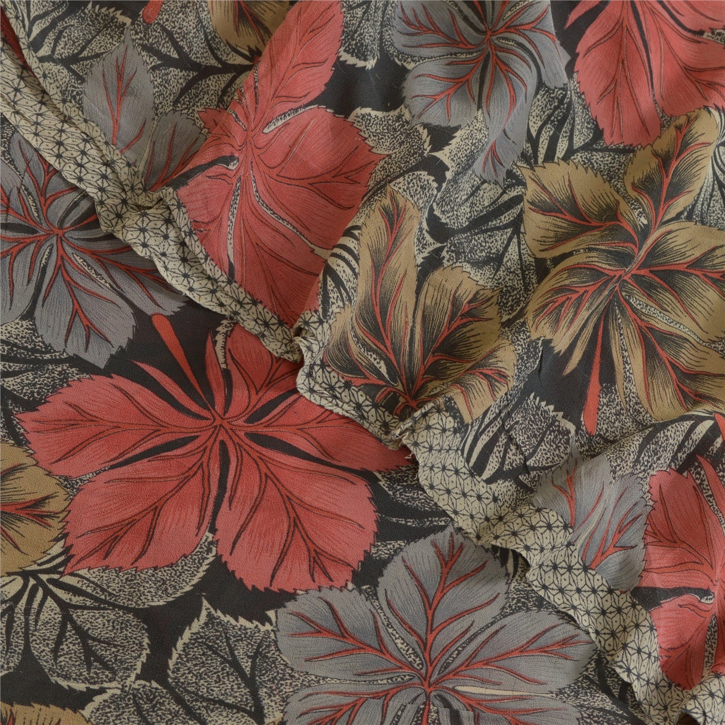 Sanskriti Vintage Sarees Black Pure Georgette Silk Printed Sari 5yd Craft Sustainable Fabric