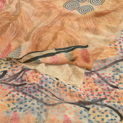 Sanskriti Vintage Sarees Light-Brown Pure Georgette Silk Print Sari Craft Sustainable Fabric