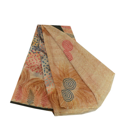 Sanskriti Vintage Sarees Light-Brown Pure Georgette Silk Print Sari Craft Sustainable Fabric