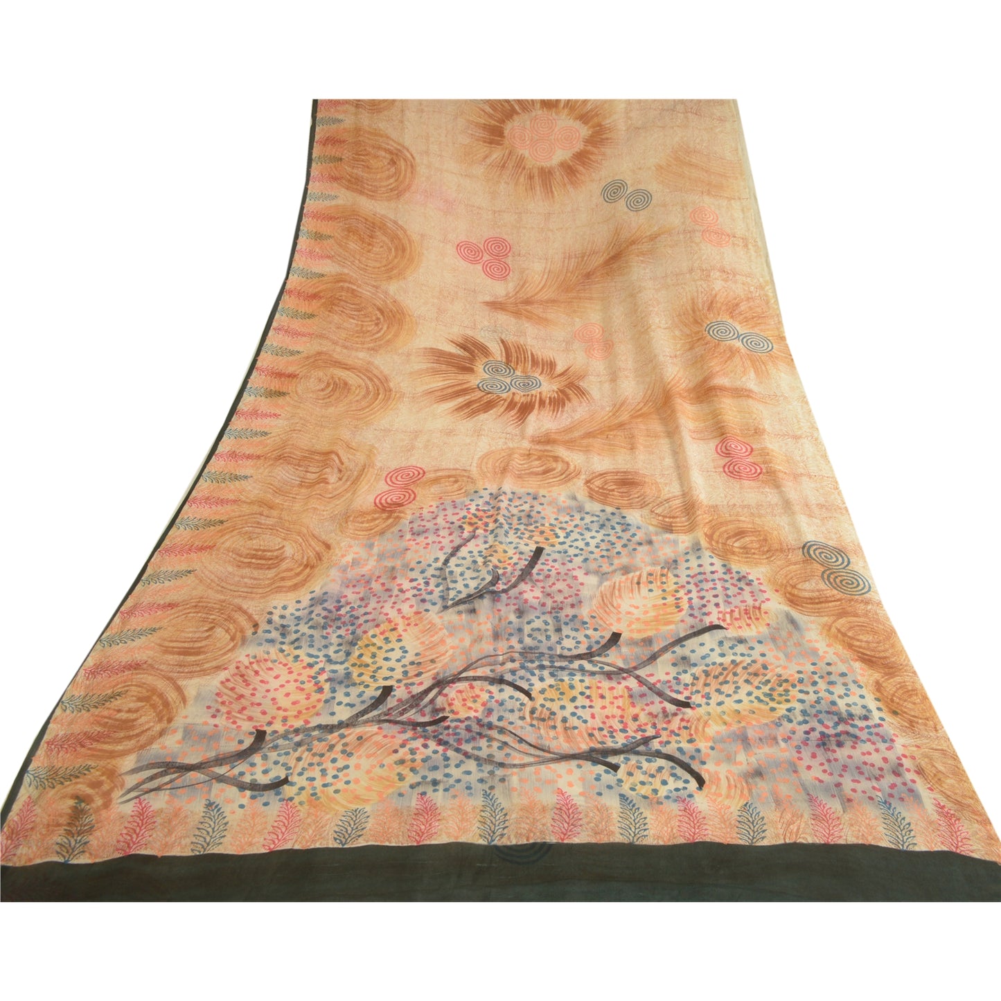 Sanskriti Vintage Sarees Light-Brown Pure Georgette Silk Print Sari Craft Sustainable Fabric