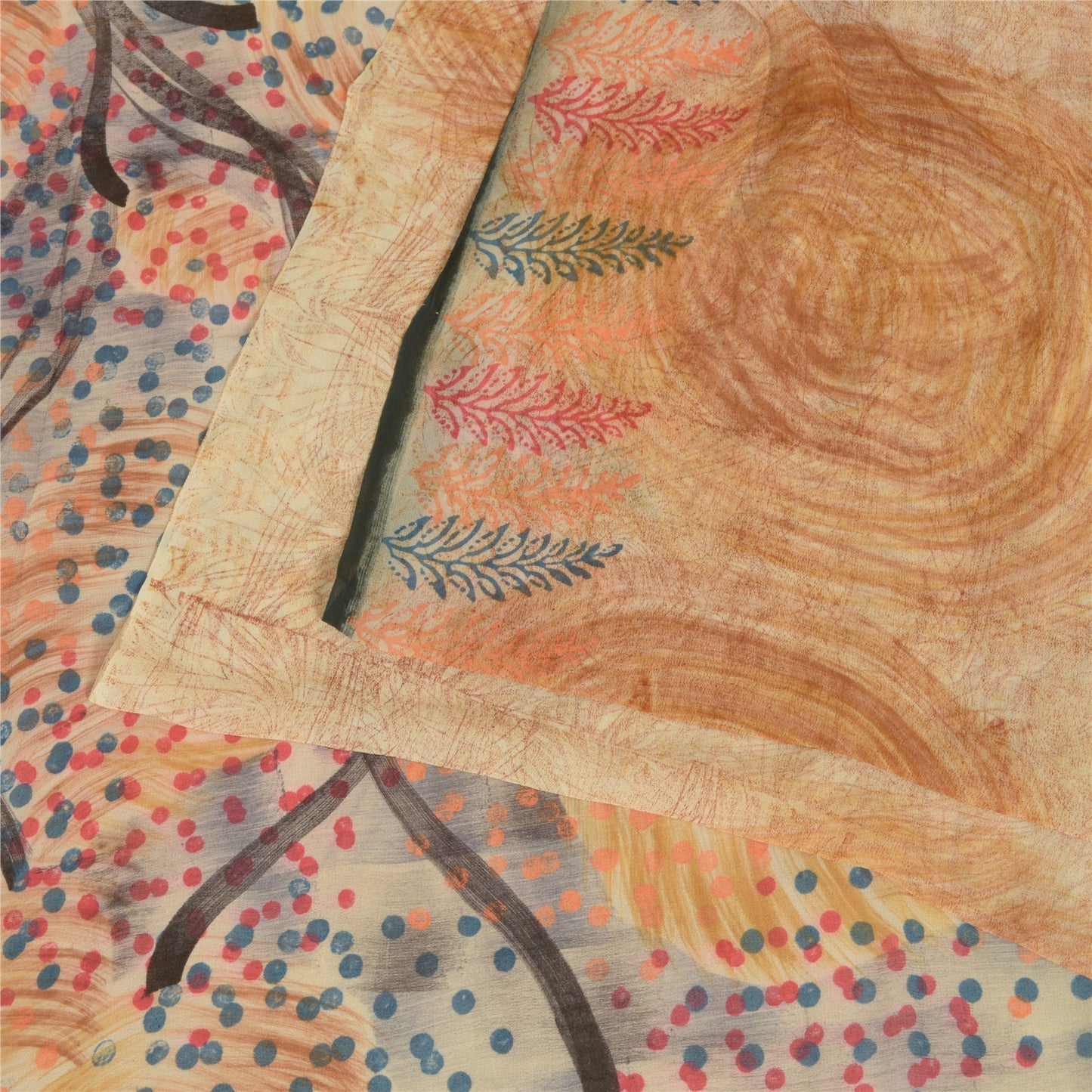 Sanskriti Vintage Sarees Light-Brown Pure Georgette Silk Print Sari Craft Sustainable Fabric