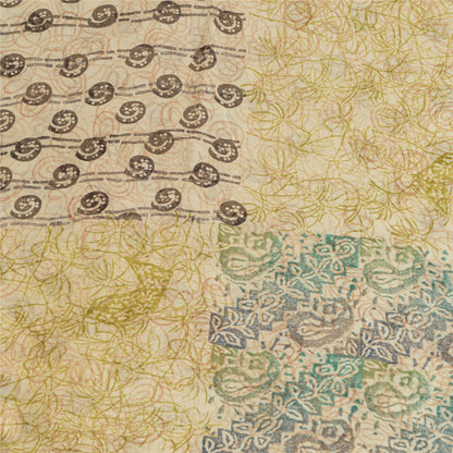 Sanskriti Vintage Sarees Ivory Pure Georgette Silk Printed Sari 5yd Craft Sustainable Fabric