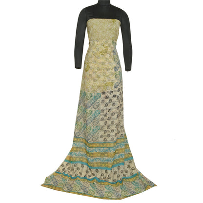 Sanskriti Vintage Sarees Ivory Pure Georgette Silk Printed Sari 5yd Craft Sustainable Fabric