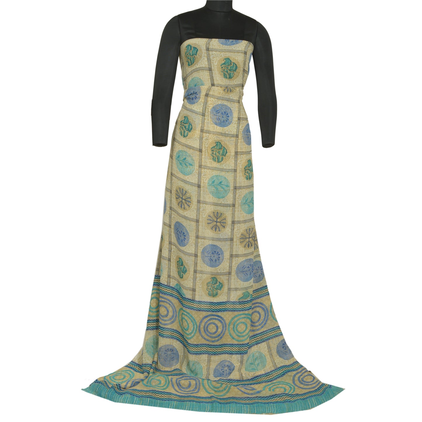 Sanskriti Vintage Sarees Cream Pure Georgette Silk Printed Sari 5yd Craft Sustainable Fabric