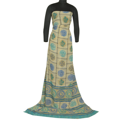 Sanskriti Vintage Sarees Cream Pure Georgette Silk Printed Sari 5yd Craft Sustainable Fabric