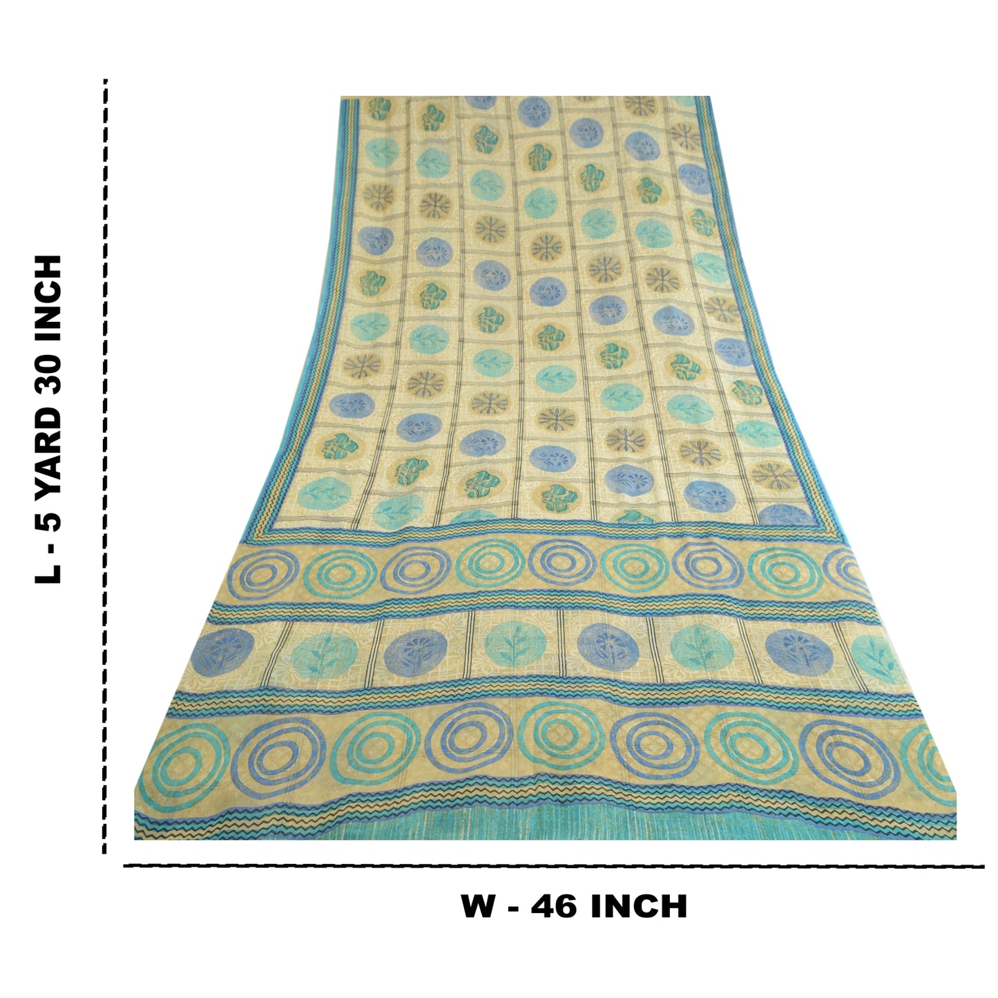 Sanskriti Vintage Sarees Cream Pure Georgette Silk Printed Sari 5yd Craft Sustainable Fabric