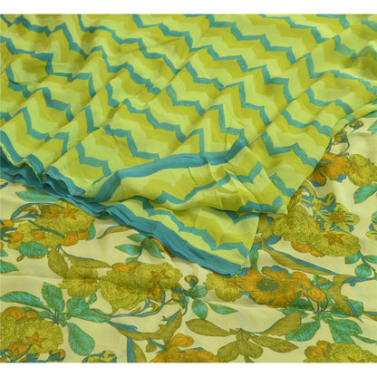 Sanskriti Vintage Sarees Green Pure Georgette Silk Printed Sari 5yd Craft Sustainable Fabric