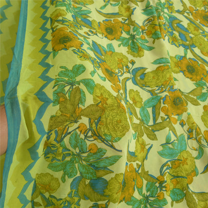 Sanskriti Vintage Sarees Green Pure Georgette Silk Printed Sari 5yd Craft Sustainable Fabric