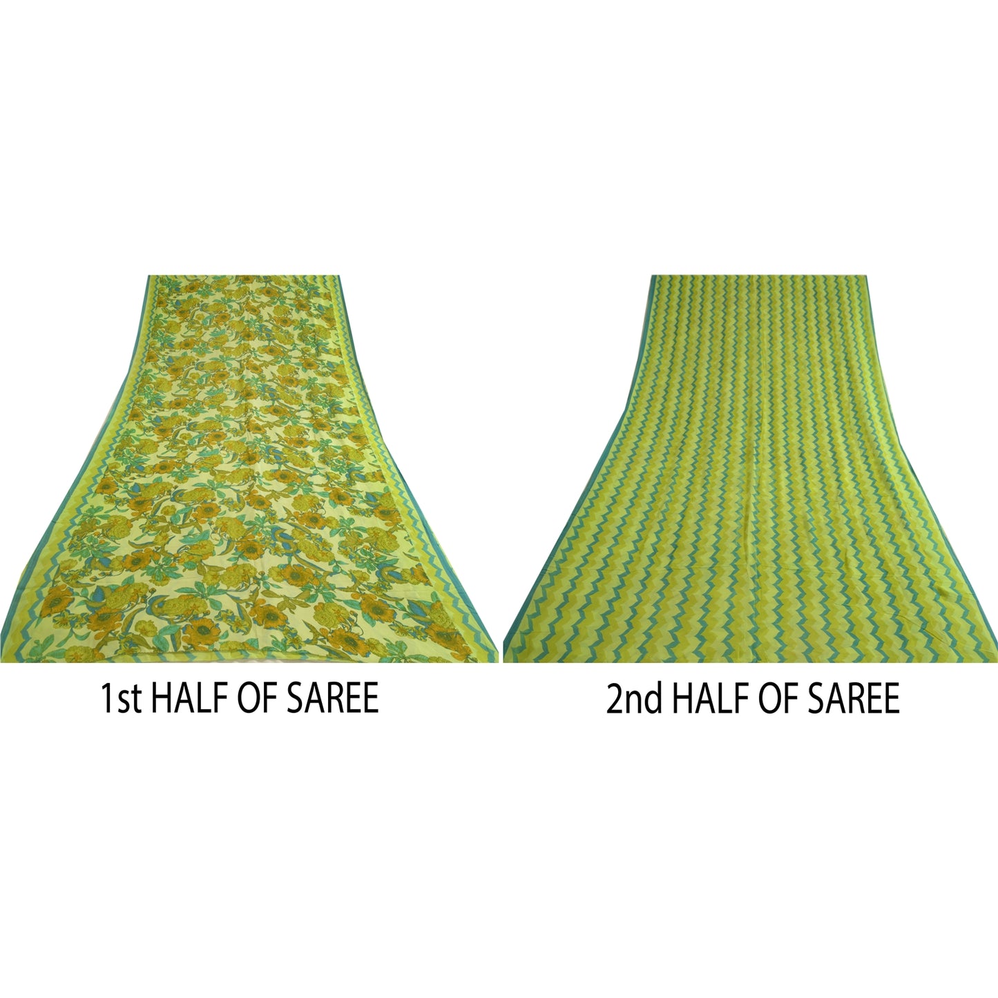 Sanskriti Vintage Sarees Green Pure Georgette Silk Printed Sari 5yd Craft Sustainable Fabric