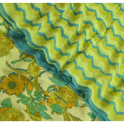Sanskriti Vintage Sarees Green Pure Georgette Silk Printed Sari 5yd Craft Sustainable Fabric