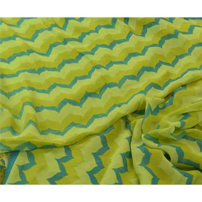 Sanskriti Vintage Sarees Green Pure Georgette Silk Printed Sari 5yd Craft Sustainable Fabric