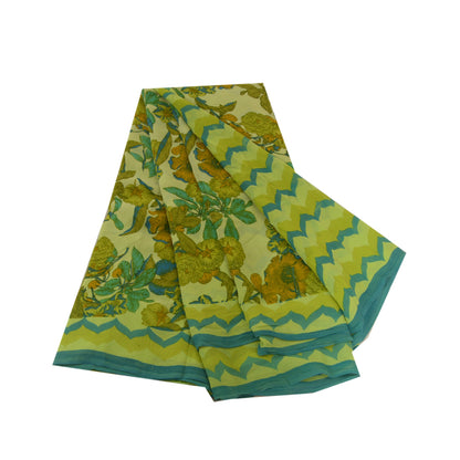 Sanskriti Vintage Sarees Green Pure Georgette Silk Printed Sari 5yd Craft Sustainable Fabric