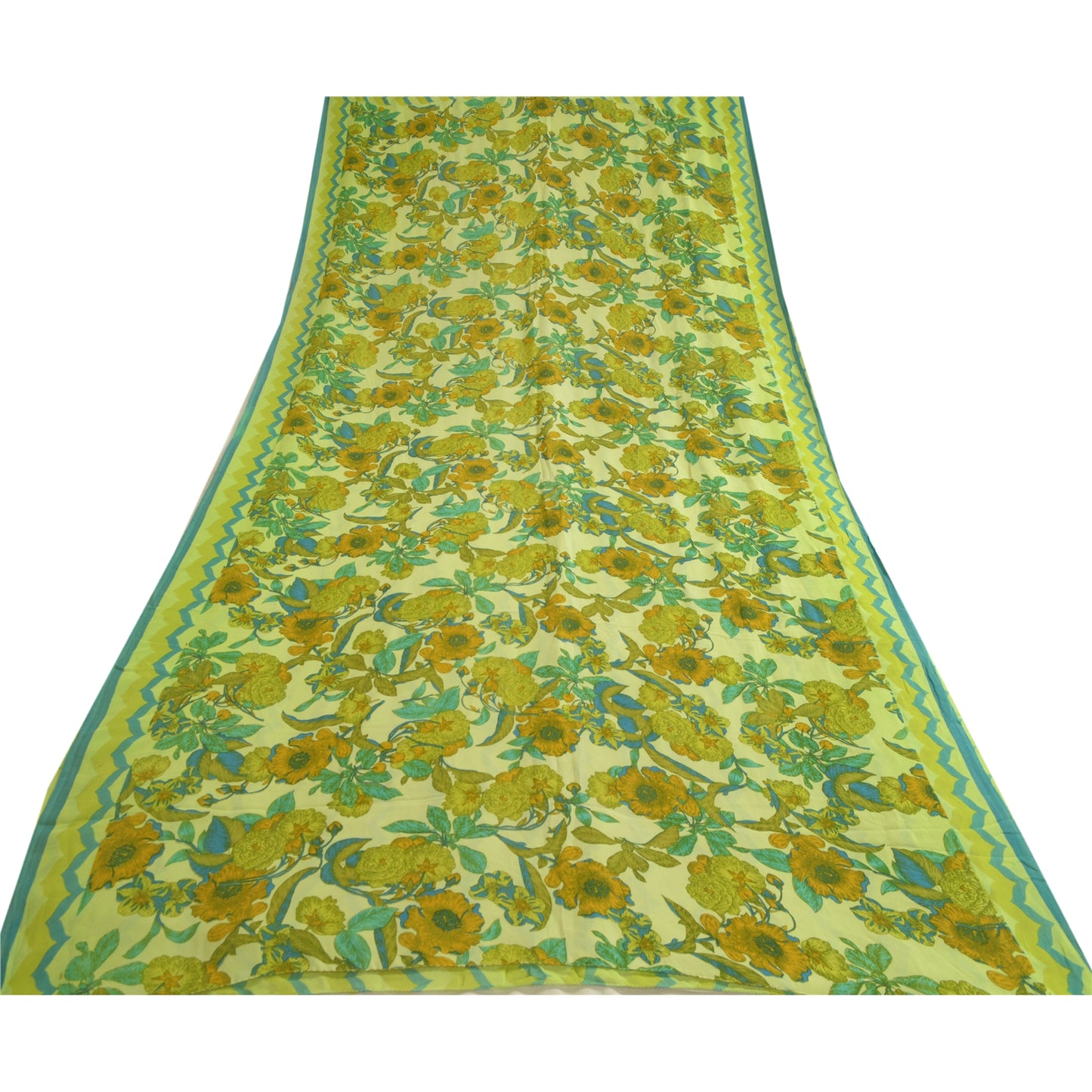 Sanskriti Vintage Sarees Green Pure Georgette Silk Printed Sari 5yd Craft Sustainable Fabric