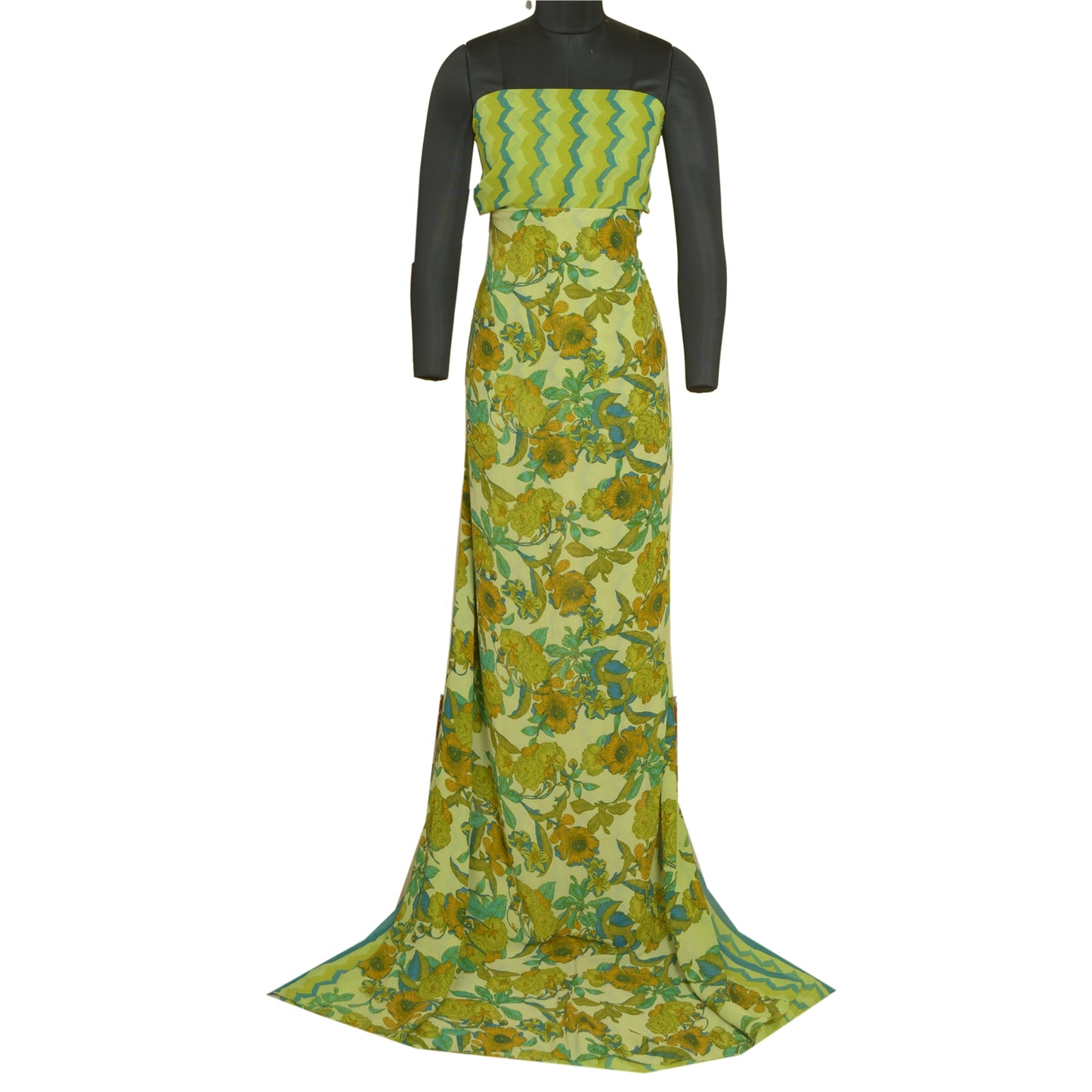 Sanskriti Vintage Sarees Green Pure Georgette Silk Printed Sari 5yd Craft Sustainable Fabric