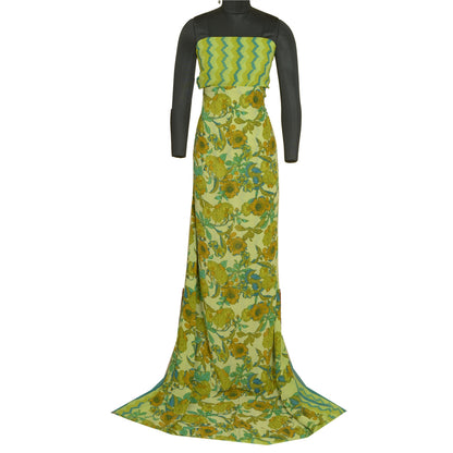Sanskriti Vintage Sarees Green Pure Georgette Silk Printed Sari 5yd Craft Sustainable Fabric