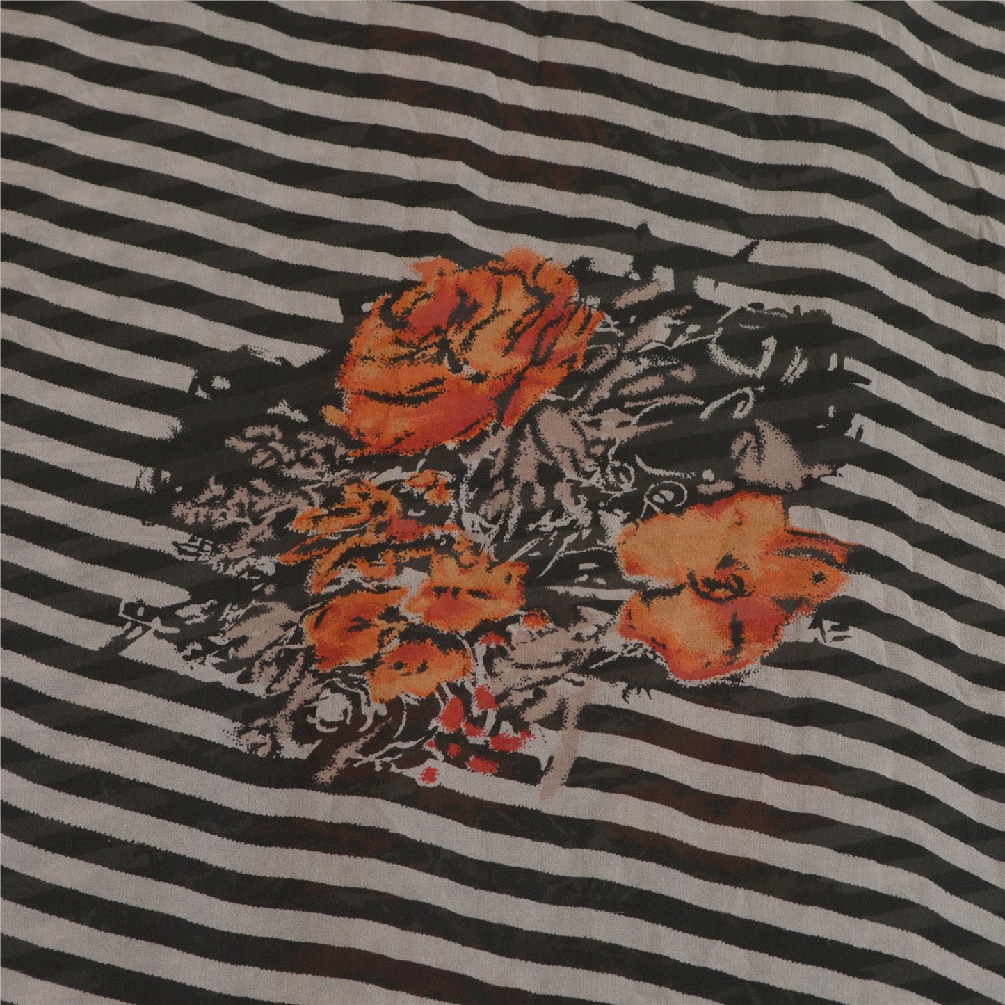 Sanskriti Vintage Sarees Black/Red Pure Georgette Silk Printed Sari Craft Sustainable Fabric