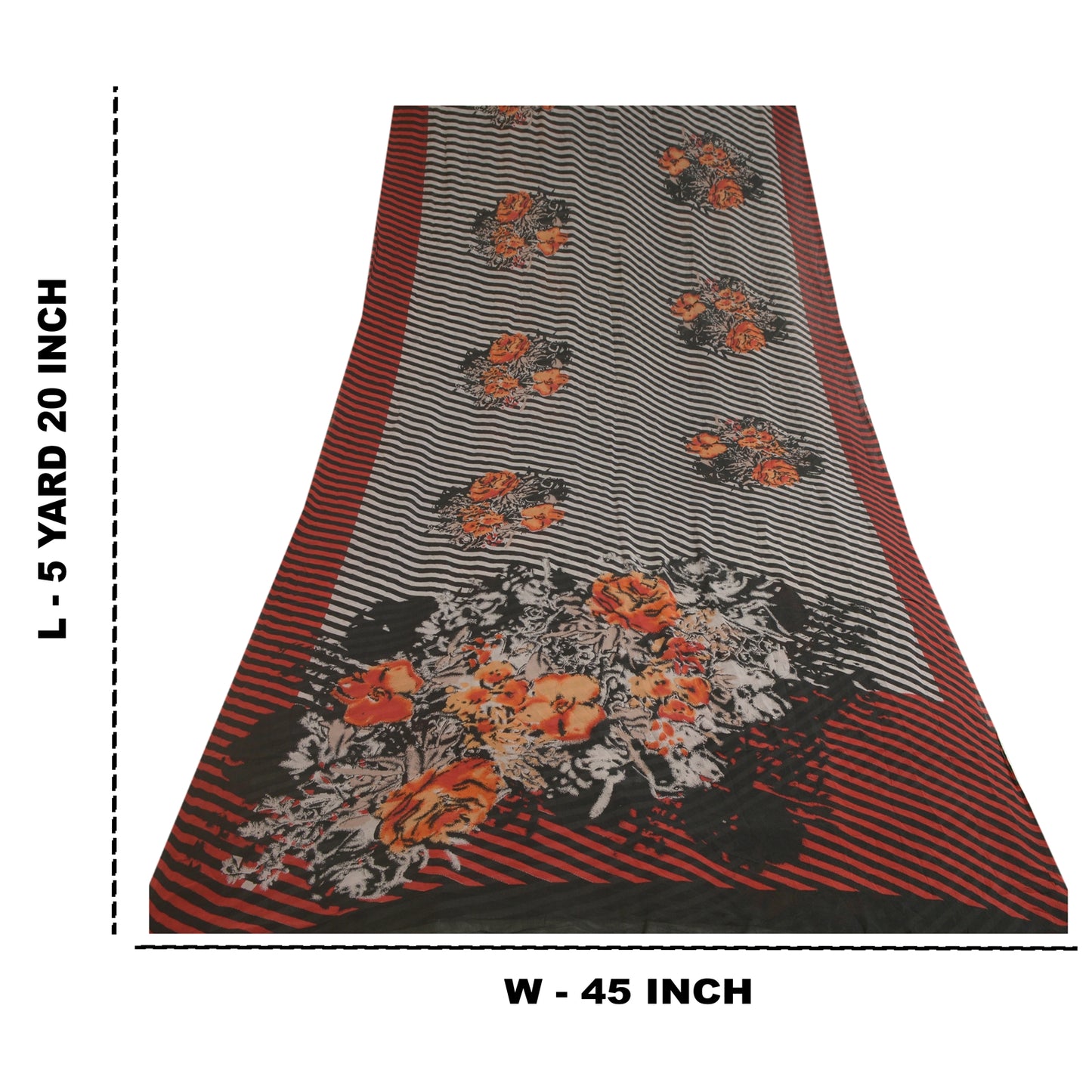 Sanskriti Vintage Sarees Black/Red Pure Georgette Silk Printed Sari Craft Sustainable Fabric