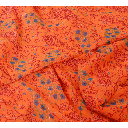 Sanskriti Vintage Sarees Orange Print Zari Woven Pure Georgette Silk Sari Sustainable Fabric