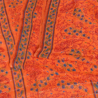 Sanskriti Vintage Sarees Orange Print Zari Woven Pure Georgette Silk Sari Sustainable Fabric
