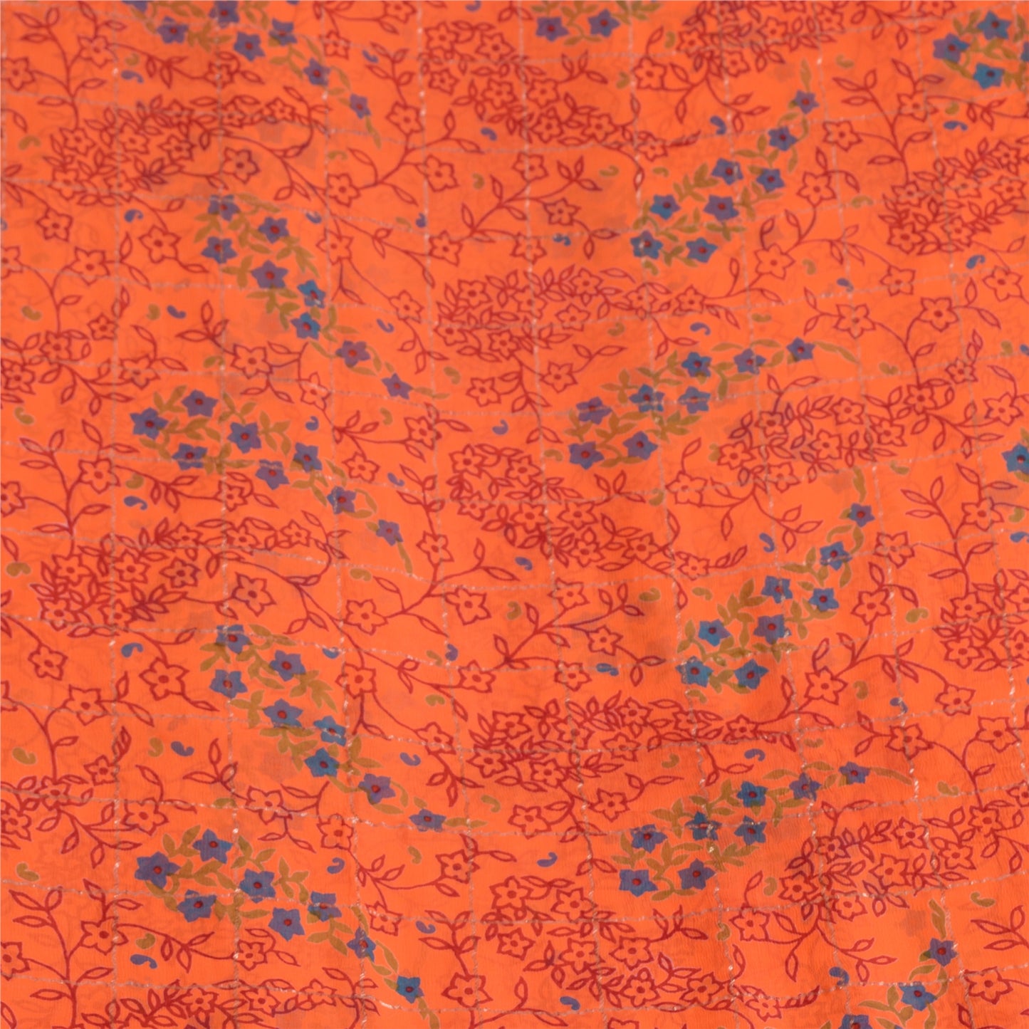 Sanskriti Vintage Sarees Orange Print Zari Woven Pure Georgette Silk Sari Sustainable Fabric