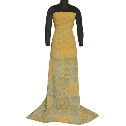 Sanskriti Vintage Sarees Gray/Cream Printed Pure Georgette Silk Sari 5yd Sustainable Fabric