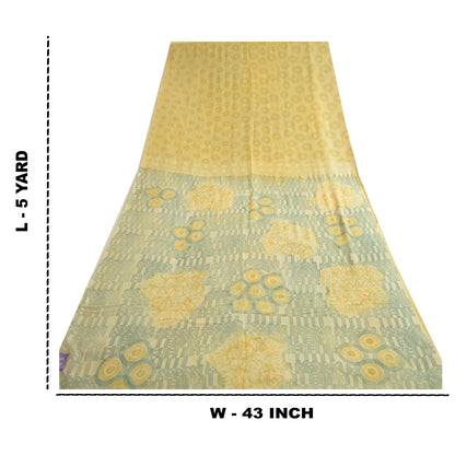 Sanskriti Vintage Sarees Gray/Cream Printed Pure Georgette Silk Sari 5yd Sustainable Fabric