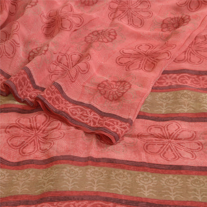 Sanskriti Vintage Sarees BlushPink Pure Georgette Silk Printed Sari Craft Sustainable Fabric