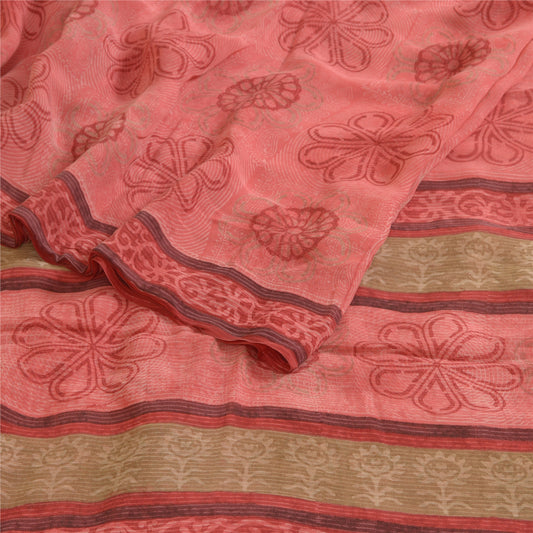 Sanskriti Vintage Sarees BlushPink Pure Georgette Silk Printed Sari Craft Sustainable Fabric