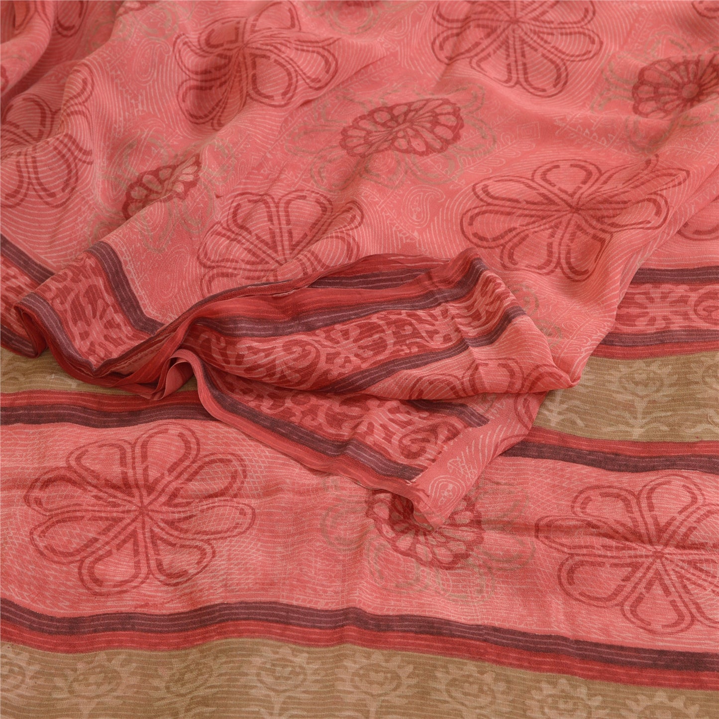 Sanskriti Vintage Sarees BlushPink Pure Georgette Silk Printed Sari Craft Sustainable Fabric