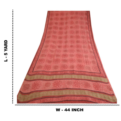 Sanskriti Vintage Sarees BlushPink Pure Georgette Silk Printed Sari Craft Sustainable Fabric