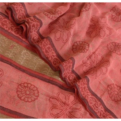 Sanskriti Vintage Sarees BlushPink Pure Georgette Silk Printed Sari Craft Sustainable Fabric