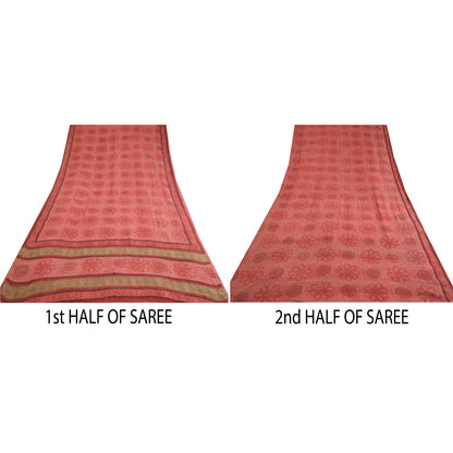 Sanskriti Vintage Sarees BlushPink Pure Georgette Silk Printed Sari Craft Sustainable Fabric