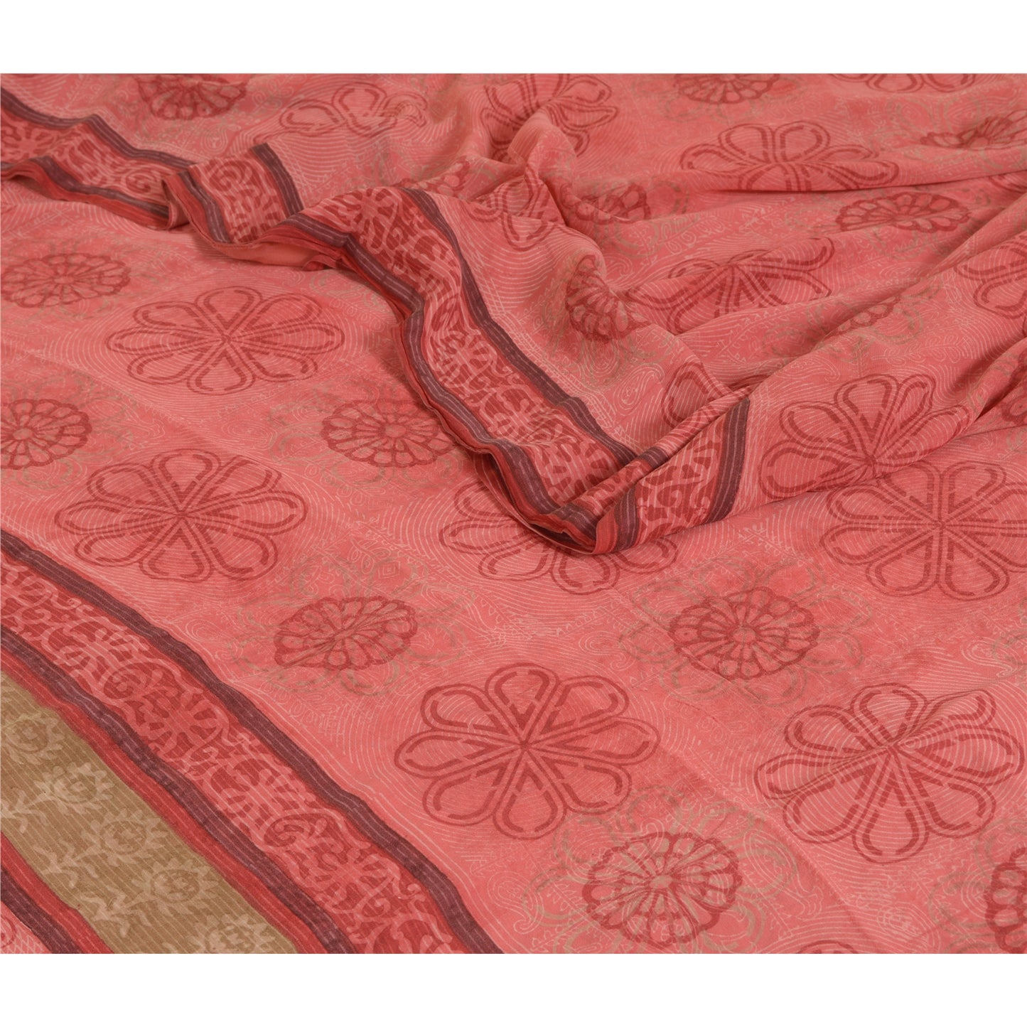 Sanskriti Vintage Sarees BlushPink Pure Georgette Silk Printed Sari Craft Sustainable Fabric