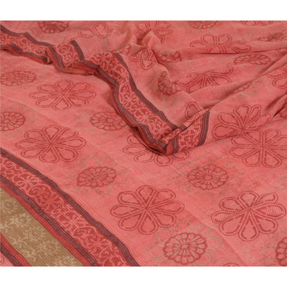 Sanskriti Vintage Sarees BlushPink Pure Georgette Silk Printed Sari Craft Sustainable Fabric