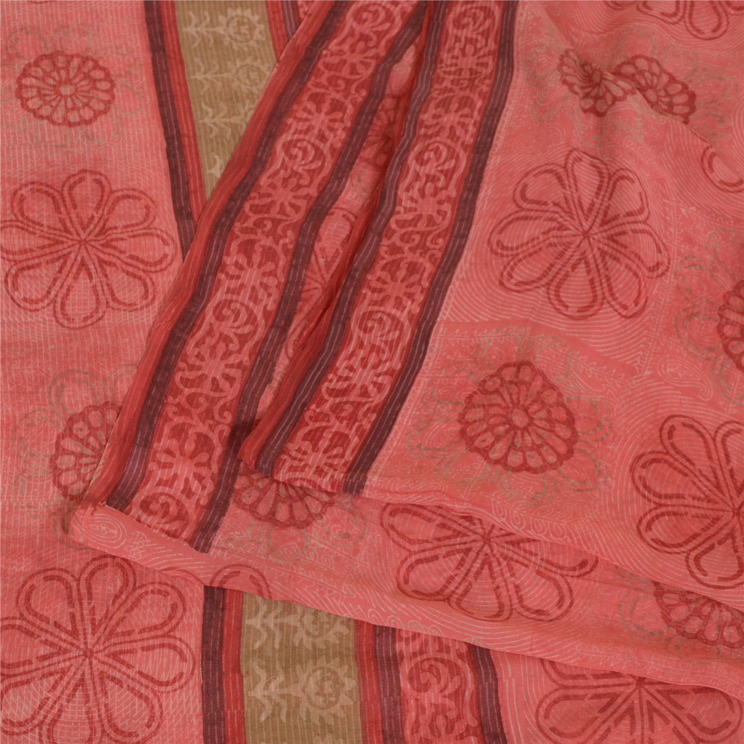 Sanskriti Vintage Sarees BlushPink Pure Georgette Silk Printed Sari Craft Sustainable Fabric