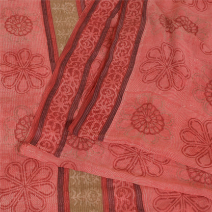 Sanskriti Vintage Sarees BlushPink Pure Georgette Silk Printed Sari Craft Sustainable Fabric