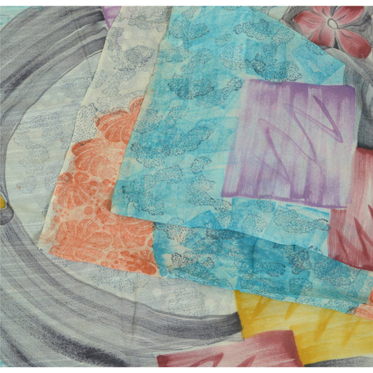 Sanskriti Vintage Sarees Multi Pure Georgette Silk Printed Sari 5yd Craft Sustainable Fabric