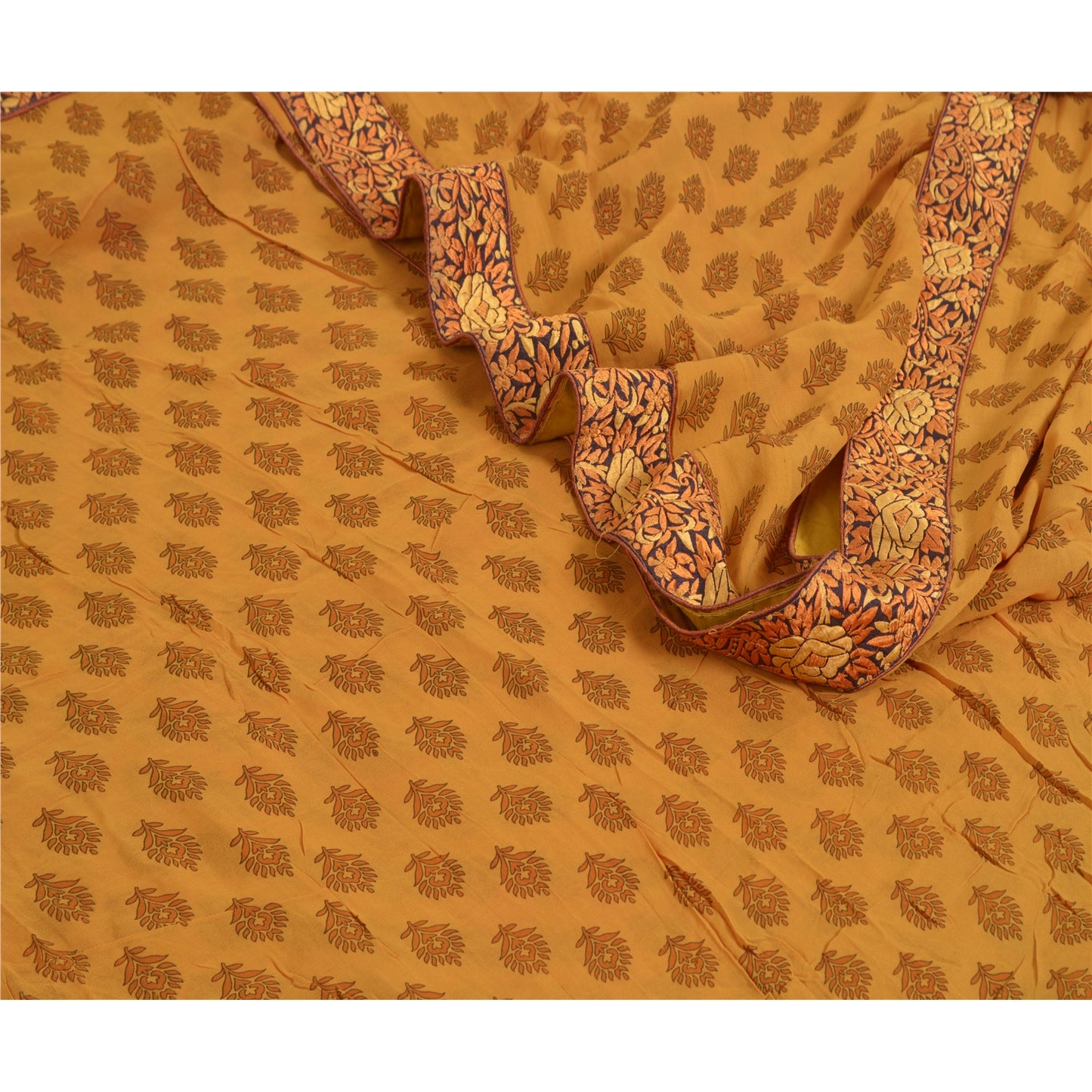 Sanskriti Vintage Sarees Saffron Pure Georgette Silk Printed Sari Craft Sustainable Fabric