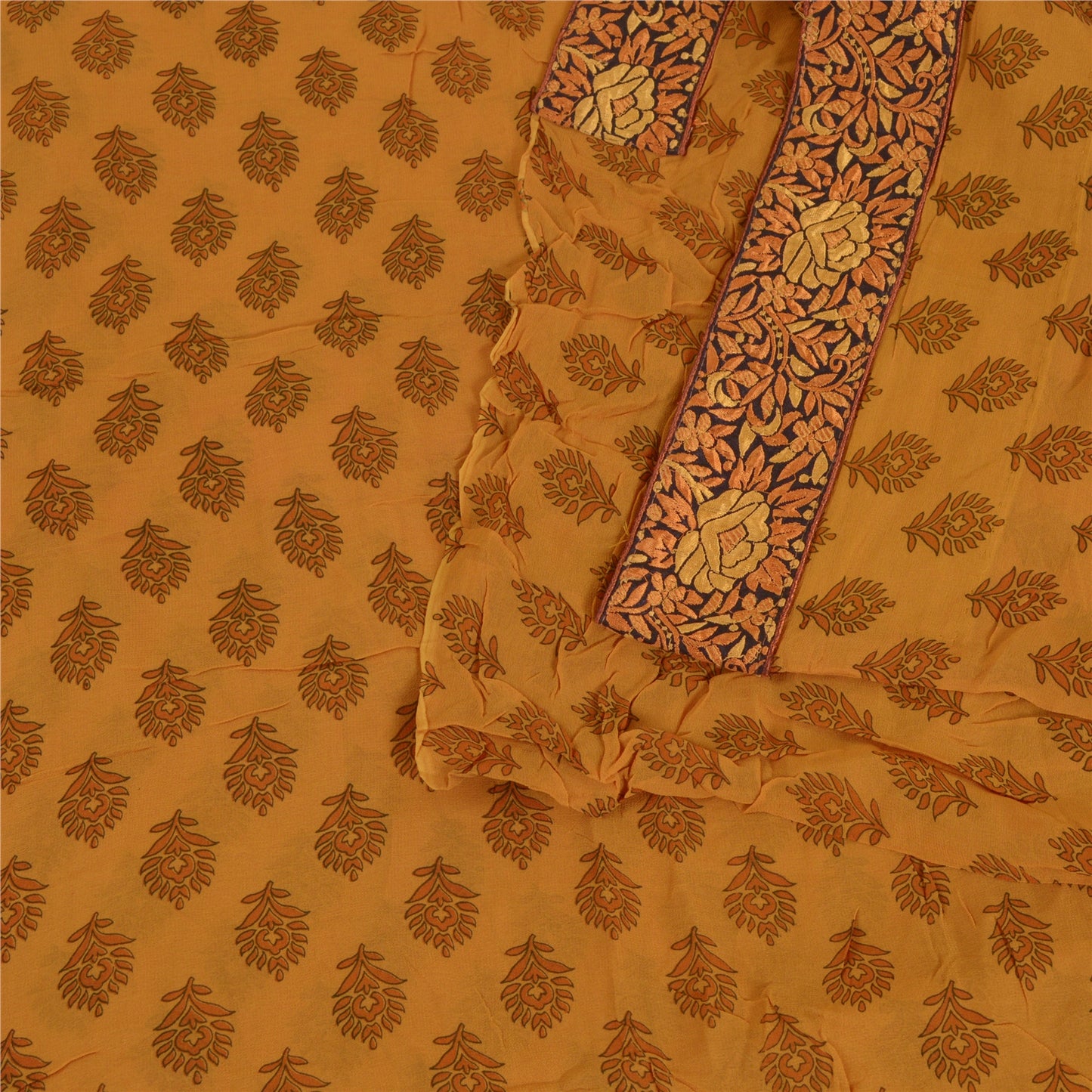 Sanskriti Vintage Sarees Saffron Pure Georgette Silk Printed Sari Craft Sustainable Fabric