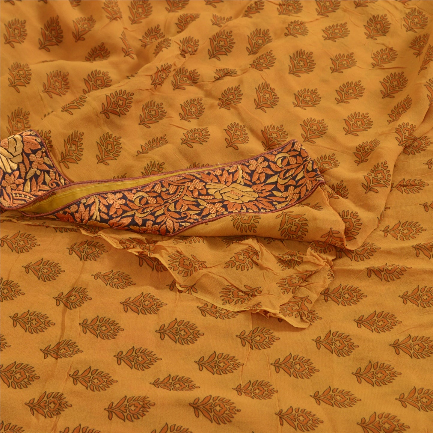 Sanskriti Vintage Sarees Saffron Pure Georgette Silk Printed Sari Craft Sustainable Fabric