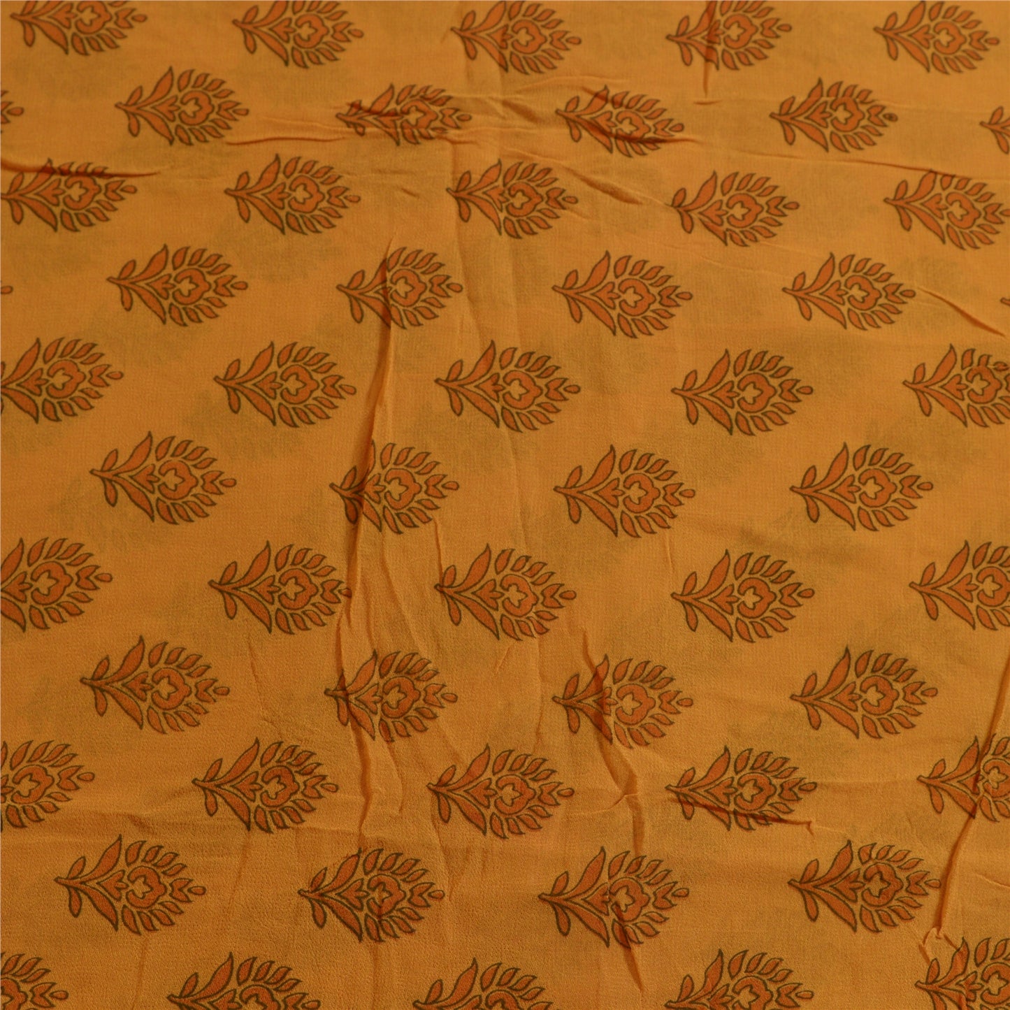 Sanskriti Vintage Sarees Saffron Pure Georgette Silk Printed Sari Craft Sustainable Fabric