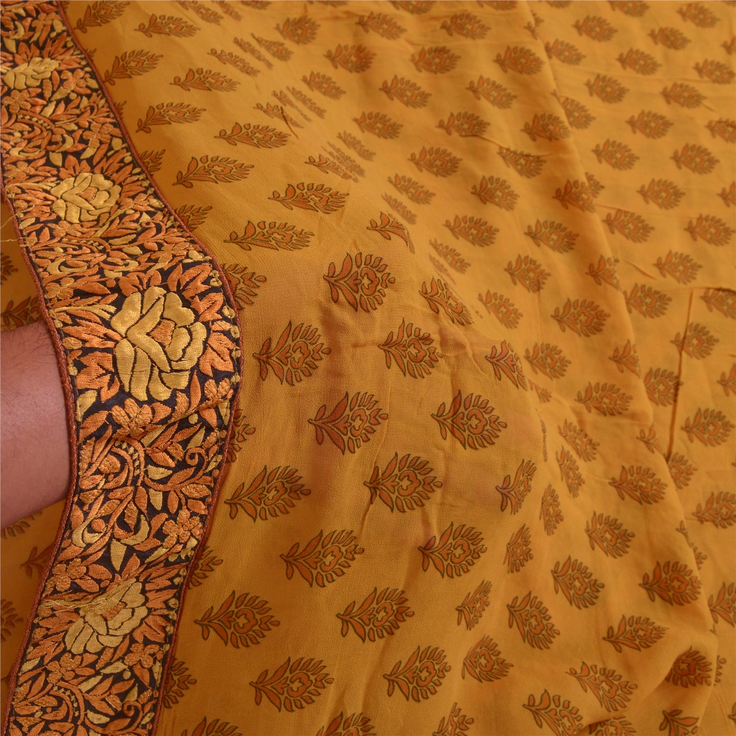 Sanskriti Vintage Sarees Saffron Pure Georgette Silk Printed Sari Craft Sustainable Fabric