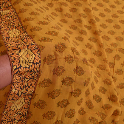 Sanskriti Vintage Sarees Saffron Pure Georgette Silk Printed Sari Craft Sustainable Fabric