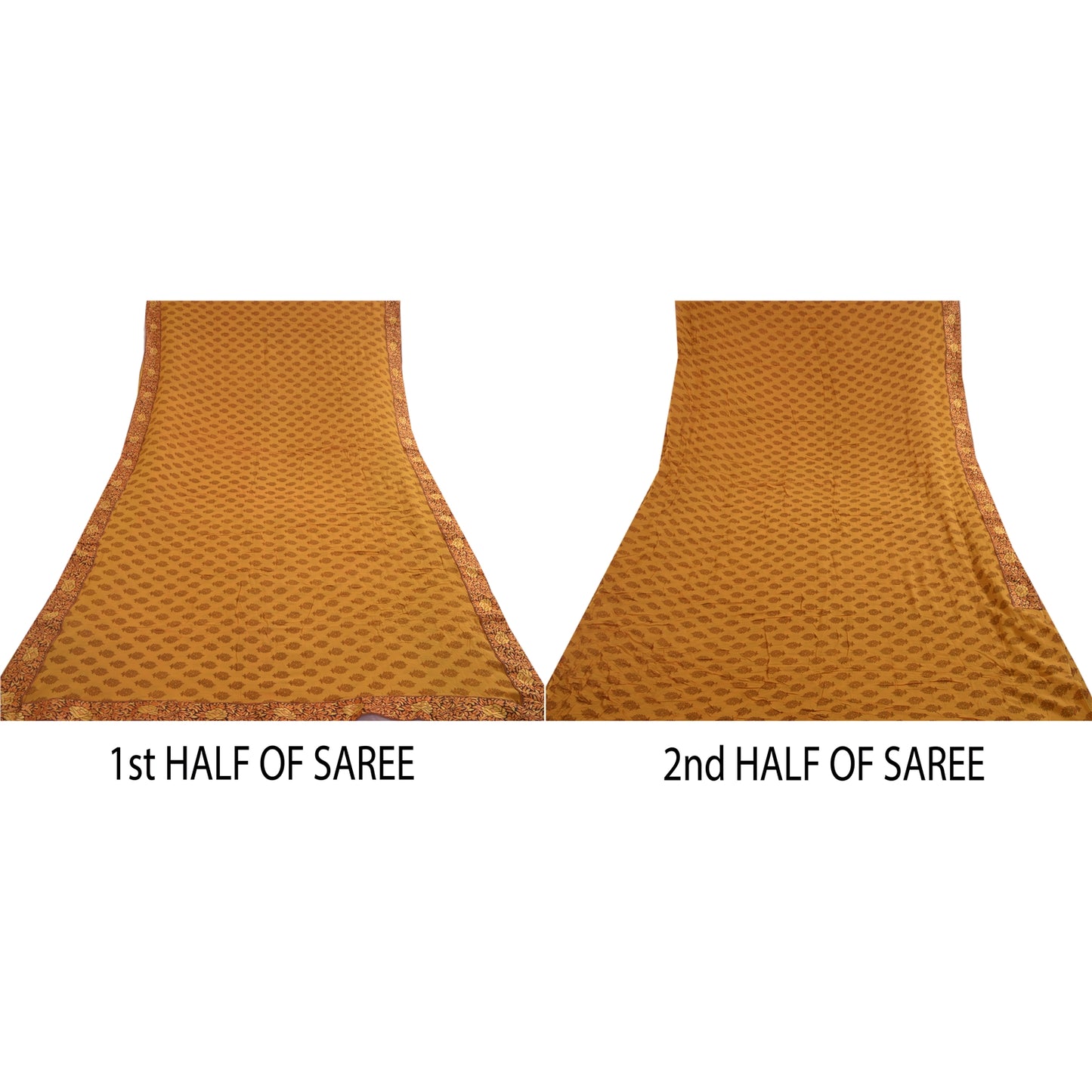 Sanskriti Vintage Sarees Saffron Pure Georgette Silk Printed Sari Craft Sustainable Fabric