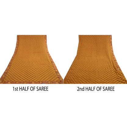 Sanskriti Vintage Sarees Saffron Pure Georgette Silk Printed Sari Craft Sustainable Fabric