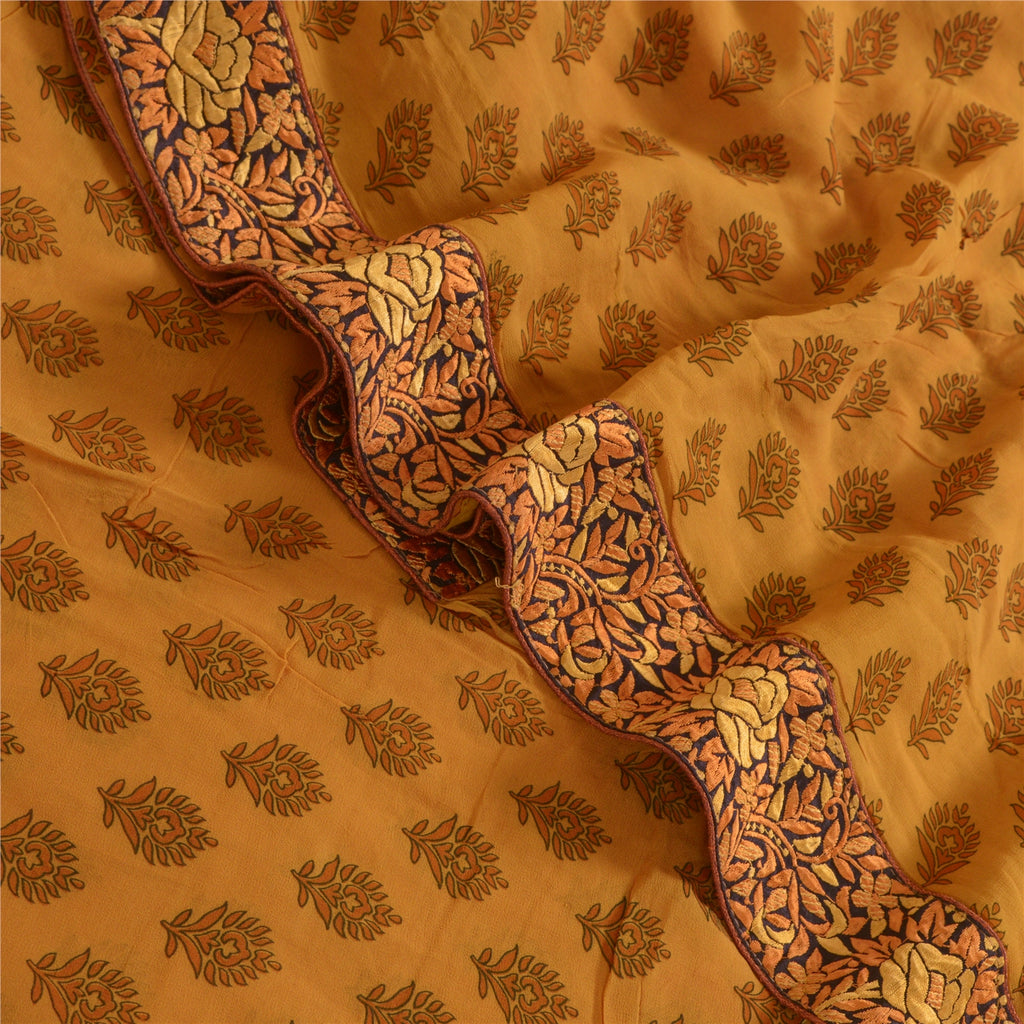 Sanskriti Vintage Sarees Saffron Pure Georgette Silk Printed Sari Craft Sustainable Fabric