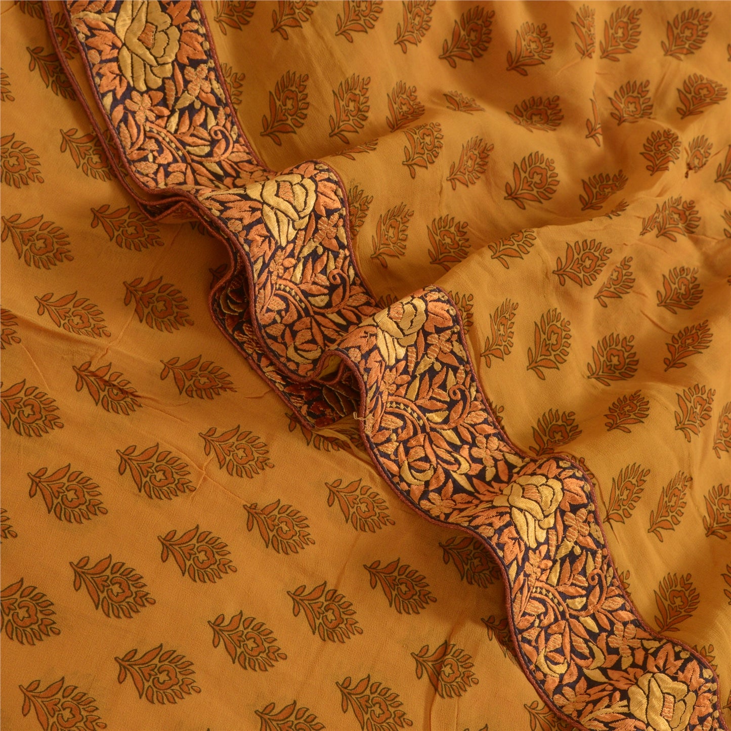 Sanskriti Vintage Sarees Saffron Pure Georgette Silk Printed Sari Craft Sustainable Fabric