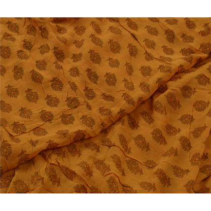 Sanskriti Vintage Sarees Saffron Pure Georgette Silk Printed Sari Craft Sustainable Fabric