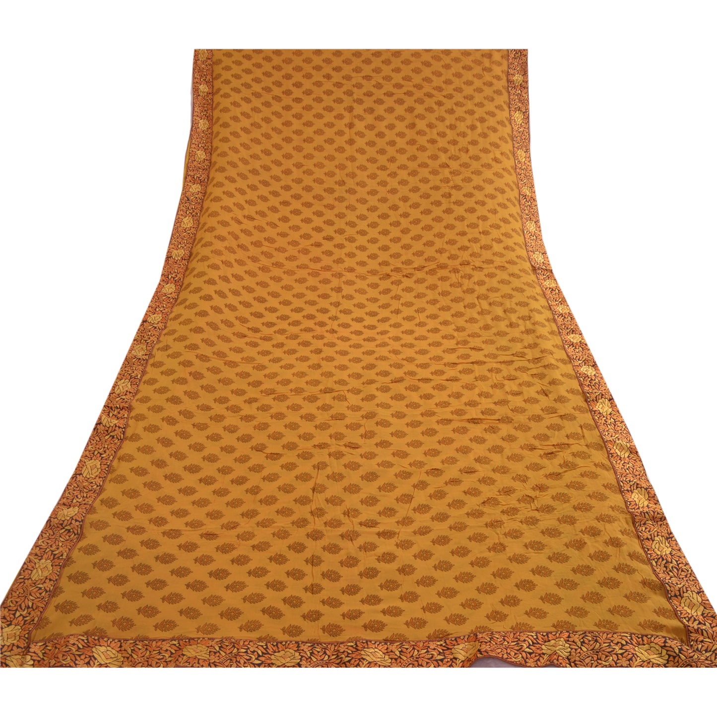 Sanskriti Vintage Sarees Saffron Pure Georgette Silk Printed Sari Craft Sustainable Fabric